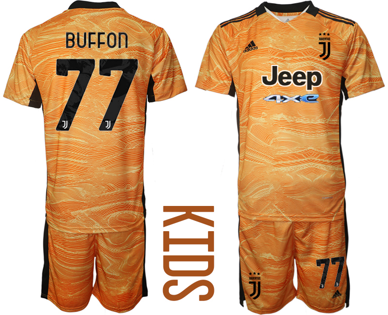 Cheap Youth 2021-2022 Club Juventus orange yellow goalkeeper 77 Soccer Jersey